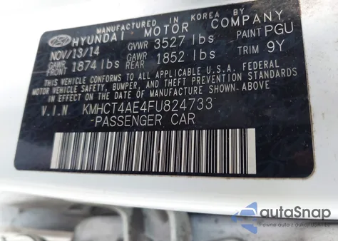 2015 Hyundai Accent Gls z USA, uszkodzony, nr VIN KMHCT4AE4FU824733